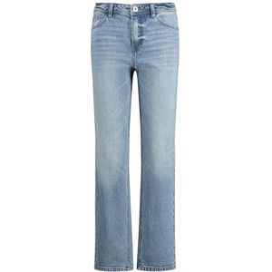 Taifun Damesjeans met rechte pijpen, recht washed-out-effect, effen kleuren, normale lengte, Mid Blue Denim, 36