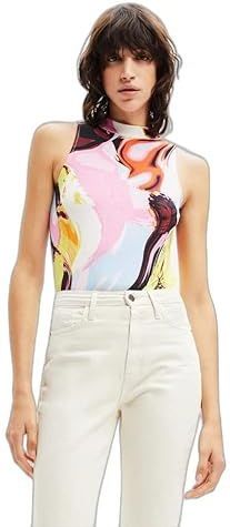 Body - Veelkleurige Digitale Print - Mouwloos - Perkins-halslijn - Slim Fit