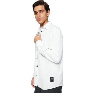 Trendyol Man Regular fit Basic overhemd kraag gebreid shirt, ecru, M, Ecru, M