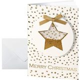 Sigel DS059 Handgemaakte kerstkaartenset met envelop, DIN A6, met gouden confettis en strik, 10 stuks