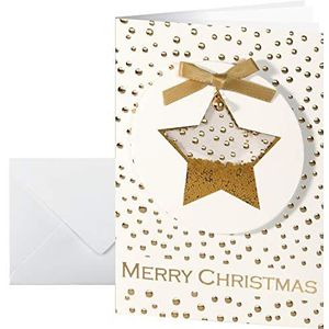 Sigel DS059 Handgemaakte kerstkaartenset met envelop, DIN A6, met gouden confettis en strik, 10 stuks