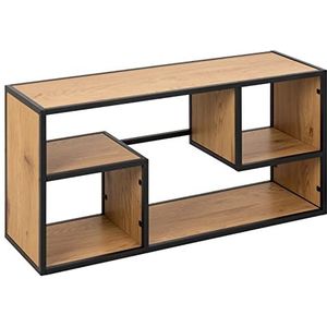 AC Design Furniture Jörn Rustieke wandplank met 2 vierkante afdelingen, wilde eikenlook en zwart metalen frame, eenvoudige stijl voor woonkamer, slaapkamer, B: 95 x D: 30 x H: 45 cm