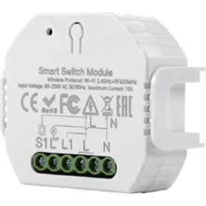 Intelligente aan/uit-schakelaar voor apparaten tot 2300 W. Bedien je huis op afstand en optimaliseer het energieverbruik. Ideaal voor domotica.