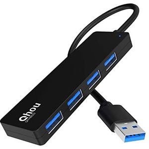 4-Port USB 3.0 Hub Ultra Slim High Speed Transport USB HUB adapter, 4-in-1 USB 3.0 adapter met 4 USB 3.0 poorten voor MacBook Pro/Air, iPad Pro/Air, Surface Go, XPS, Pixelbook en meer Tpye A apparaten