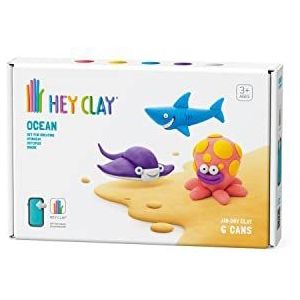 Hey Clay Oceaan: Haai, Octopus, Pijlstaartrog Set - Kleurrijke Modellering Kinderen - Luchtdroge Klei Kit 6 blikjes met Leuke Interactieve Instructies App