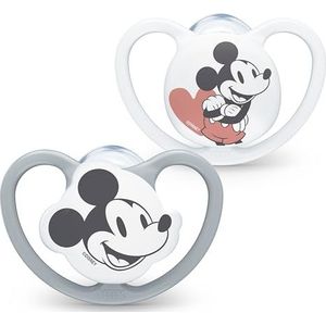 NUK 10736771 Space fopspeen 6-18 maanden fopspeen met extra ventilatie BPA-vrij silicone Disney Mickey Mouse grijs en wit 2 Stuks (1 pak),6-18m,Mickey Mouse.