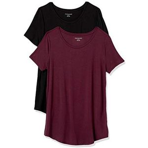 Amazon Essentials Dames tuniek met korte mouwen en ronde hals, 2 stuks, zwart/bordeaux, X-Large