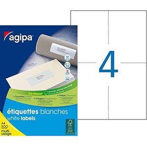 Agipa 100805 multifunctionele etiketten met rechte hoeken, 105 x 148,5 mm, wit, 2000 stuks