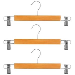 Avilia Set van 3 houten kleerhangers met antislip broektangen, zijdelingse klemmen van metaal, ruimtebesparende en robuuste kleerhangers voor kast en cabine, ideaal voor broeken en rokken