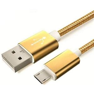 2 USB-kabel nylon micro USB voor Xiaomi Redmi Go smartphone Android oplader aansluiting (goud)