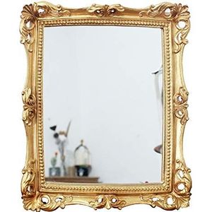Funerom Vintage decoratieve spiegel van 28 x 24 cm, wandmontage en tafelblad, make-upspiegel, vierkant antiek goud