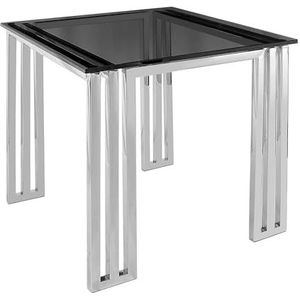 ADM - 'New Greece Luxury Serie' - salontafel met houder van gepolijst roestvrij staal met geometrisch patroon en vierkant tafelblad van gehard rookglas - grijs - H 50 cm