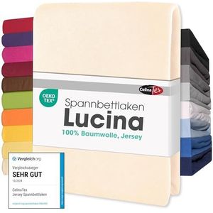 CelinaTex Jersey hoeslaken Lucina 200x200-200x220cm naturel beige 100% katoen gekamd tot 26 cm matrashoogte hoeslaken, laken, elastisch, stretch, Oeko-Tex