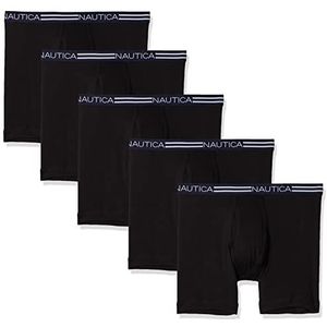 Nautica Men's Classic Cotton Boxer Brief Multipack, Black- 5 Pack, L