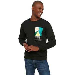 Trendyol Heren ronde hals effen normaal sweatshirt, zwart, S, Zwart, S