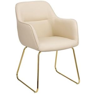 Baroni Home Moderne fauteuil met armleuningen en bekleding van kunstleer en poten van goudkleurig staal, zitvlak voor woonkamer, slaapkamer, leeshoek, beige, 55 x 84 x 47 cm