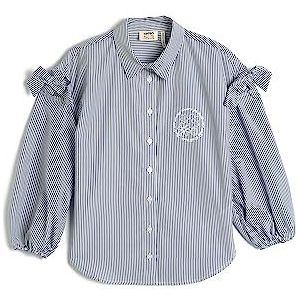 Koton Meisjesshirt met lange mouwen, elastische manchetten, strikdetail, Blue Stripe (6s3), 9-10 Jaar