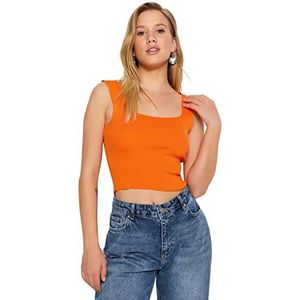 Trendyol Dames Slim Fit Bodycon Vierkante Kraag Knitwear Blouse, Oranje, S