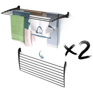 foxydry Fold Droogrek voor wandmontage, verticaal, inklapbaar, voor binnen en buiten, van aluminium en staal 118x50x50 cm (Zwart - Sluiting Naar Beneden, 2x Fold 120)