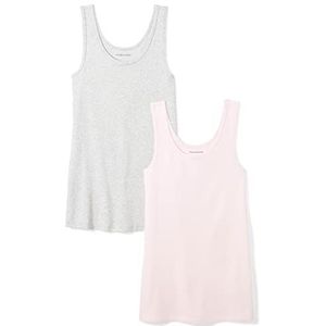 Amazon Essentials Women's Tanktop met slanke pasvorm, Pack of 2, Lichtgrijs/Lichtroze, XXL