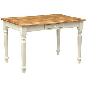 Biscottini Vierkante tafel met lade van massief hout, leliehout, landelijke stijl, shabby-stijl, structuur wit antieke natuurlijke plaat L 120 x PR 80 x H 80 cm