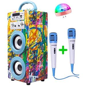DYNASONIC Draagbare Karaoke Machine, 2 Microfoons, Bluetooth Luidspreker, Verlichting, USB- en SD-lezer, Cadeau voor Kinderen 5-16 Jaar (Model 22 lights)