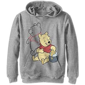Disney Winnie Pooh Line Art Boy's Hooded Pullover Fleece, Athletic Heather, Small, Athletic Heather, S