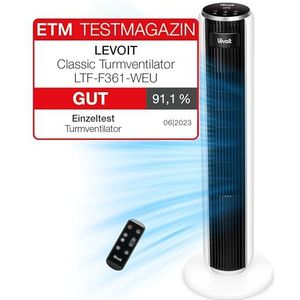 LEVOIT Torenventilator met afstandsbediening, 92 cm, sterke stille ventilator 28 dB, 3 modi, 5 snelheden, 90 graden timer, 12 uur, led-display, 39 W