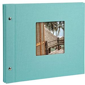 goldbuch 26507 Schroefalbum met vensteruitsnijding, Bella Vista Trend, 30 x 25 cm, fotoalbum met 40 zwarte pagina's met pergamijn-scheidingsbladen, album uitbreidbaar, fotoboek van linnen, aqua