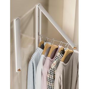 Dr.DJ Droogrek voor kleding, wandmontage, intrekbare en opvouwbare kleerhanger voor organisatie en opslag van wasruimtes, kledinghangers voor slaapzaal, kast, balkon, wasruimte (1P, metaal, wit)
