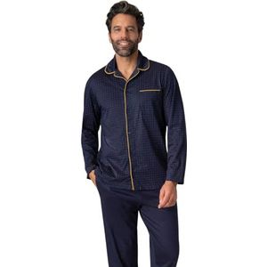 Eminence - Gemerceriseerde lange open pyjama voor heren - Maat: 4/L - Kleur: marineblauwe print, Blauw, L