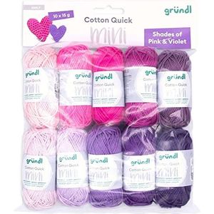 Gründl Wol Cotton Quick Mini Shades of Pink and Violet Set voor breien en haken 10 x 15 g, 100% katoen, 15 g / 37 m, roze en paars