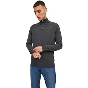 JACK & JONES Heren Jjeemil Knit Half Zip Noos Pullover, dark grey melange, M