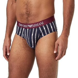 Emporio Armani Heren All Over Logo Boxer Briefs, Marine Vertical Stripe, S