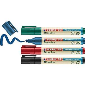 edding 32 Ecoline flipchart marker set - diverse kleuren - 4 stiften - beitelpunt 1-5 mm - stift voor schrijven en markeren op flip-over papier-drukt niet door-droogt niet ui t- navulbaar