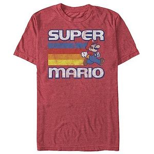 Nintendo Super Mario Running Retro Stripe T-shirt voor heren, Rode Heather, XL