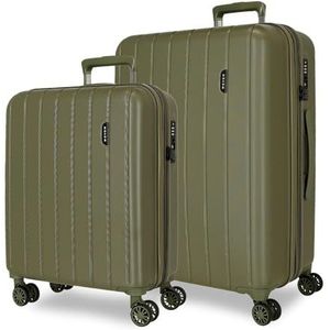 Movom Joumma Bags Houten cabinekoffer, middelgroot, set van harde ABS-kunststof, TSA-sluiting, 4 dubbele wielen, uittrekbaar, handbagage, kaki, 55x20x40+65x28x45 cm, Set van 2 koffers
