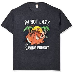 Disney Heren Lion King Pumba niet lui besparende energie grafisch T-shirt, Houtskool Hei, S