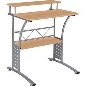 Flash Furniture Clifton Computertafel van esdoorn, met legplanken boven en onder, 71 cm