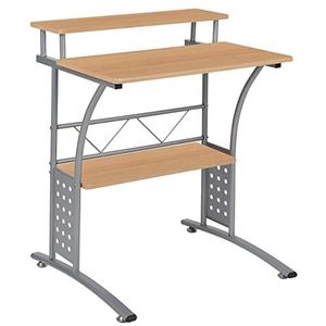 Flash Furniture Computertafel met legplanken boven en onder, staal, laminaat, hout: middeldichte vezelplaat, esdoorn, 71 cm