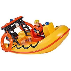 Simba 109251047 - Brandweerman Sam Neptune boot, met Penny figuur in duikoutfit, met geheim vak en mechanische lier drijft op het water, 20 cm, voor kinderen vanaf 3 jaar