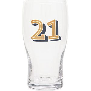 Maturi 21e verjaardag bierpintglas, goud en blauw, 570 ml, geschenkverpakking