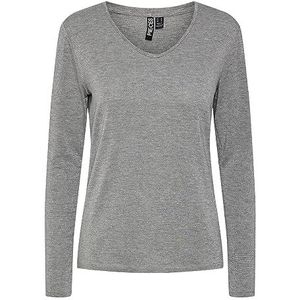 Bestseller A/S Dames Pcbillo Ls V-hals Lurex Stripes Noos Fc T-shirt, Light Grey Melange/Stripes: Grey Lurex, L