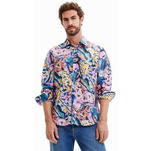 Desigual Men's CAM_Paper 9021 Multicolor Fuchsia Shirt, Material Finishes, S, Materiaal afwerking, S