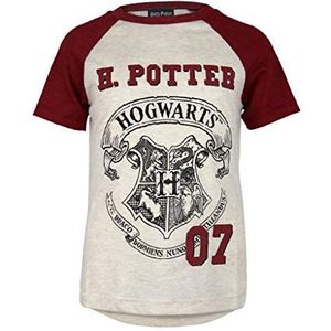 Harry Potter Hogwarts Crest Raglan met korte mouwen, Meisjes, 116-176, Beige/Burgund, Officiële Koopwaar