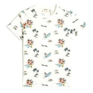 Koton Boys's T-shirt met korte mouwen en ronde hals, katoen, zomers thema, Wit design (0d0), 4-5 Jaar