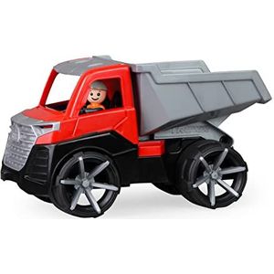 Lena 04510 TRUXX² kiepwagen, bouwplaatsvoertuig, ca. 28 cm, kiepwagen met volledig beweegbare speelfiguur, robuuste kiepvrachtwagen, kiepwagen, voor kinderen vanaf 2 jaar, speelgoed, rood/grijs