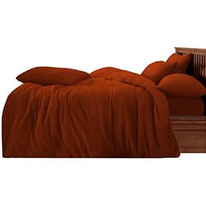 GC GAVENO CAVAILIA Teddy fleece dekbedovertrek, behaaglijk warm, knuffelig pluizig voor eenpersoonsbed, oranje (burnt orange)