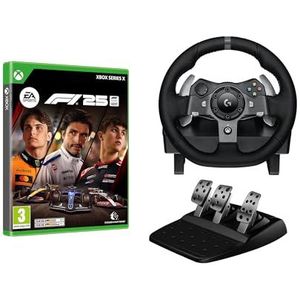 Logitech G G920 Driving Force racestuur en pedalen + EA SPORTS F1 25 Standard Edition XBOX Series X - realistische Force Feedback, Pedalen van roestvrij staal - Zwart