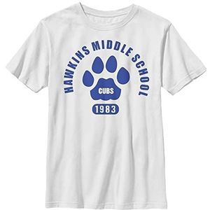 Stranger Things Unisex Kids Hawkins Cubs Paw Embleem Short Sleeve T-Shirt, Wit, S, wit, One size